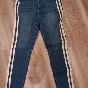 Blue Denim Jeans with White Stripes